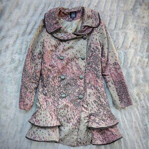 Club L London Pink & Beige Leopard Print Zipper Trim 3/4 Length Trench Coat Sz S